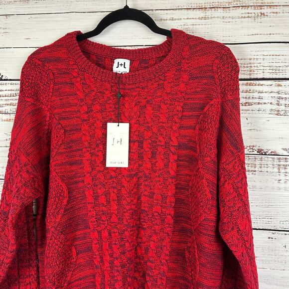 Womens NWT John & Jenn Red Gray Blend Cable Knit Sweater Casual Career Size M - Picture 3 of 8